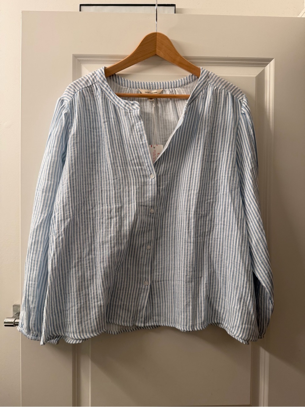 Lucky Brand Light Blue & White Striped Cotton Blouse 100%cotton